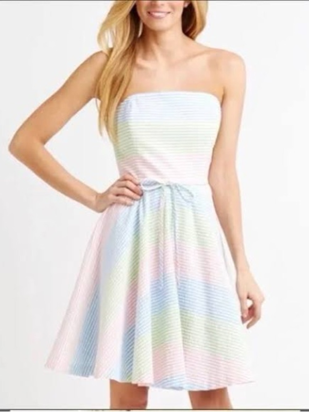 Vineyard Vines Strapless Pastel Stripe Dress in Pink, Blue & Green